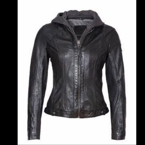 NWT- Leather jacket with removable hoodie